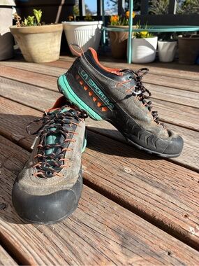 La Sportiva Women's Orange and Black Trail Shoes with Teal Accent